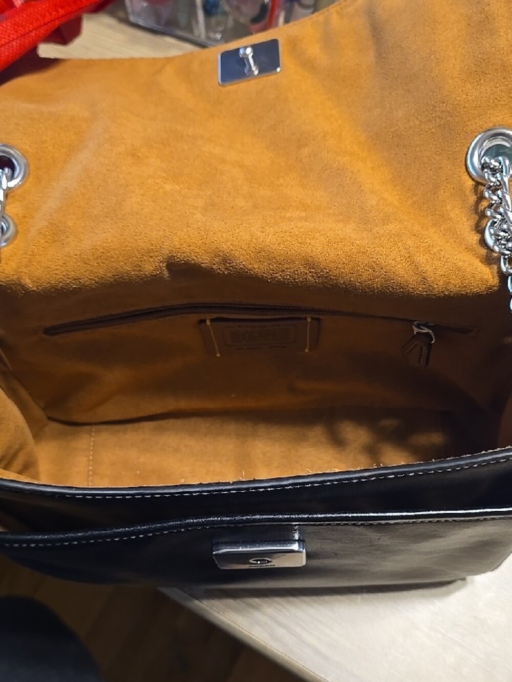 Coach Black Leather Shoulder Bag with Silver Chain - Picture 2 of 4